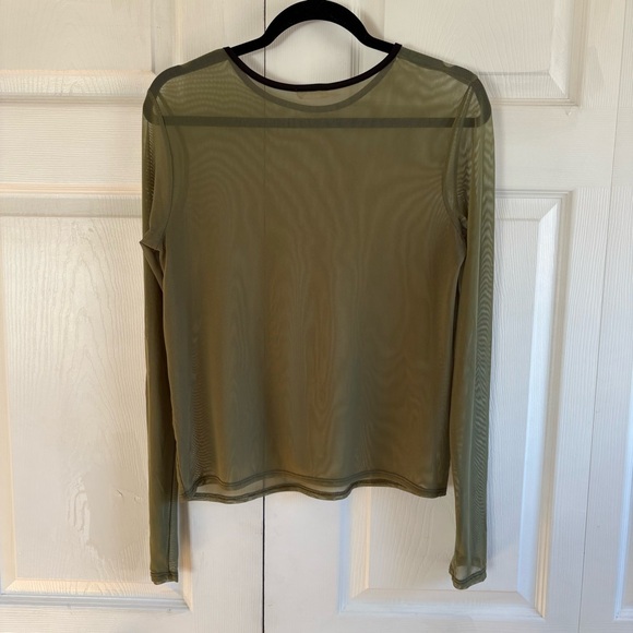 Brandy Blu Sheer olive green long-sleeve mesh top Grunge Whimsigoth Overlay L - Picture 4 of 6